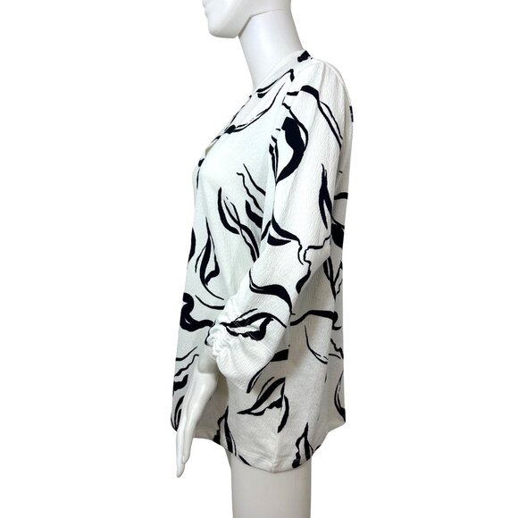 FDJ French Dressing Jeans Tunic Top XL White Navy Abstract Pattern Swirls Artsy - Picture 2 of 11